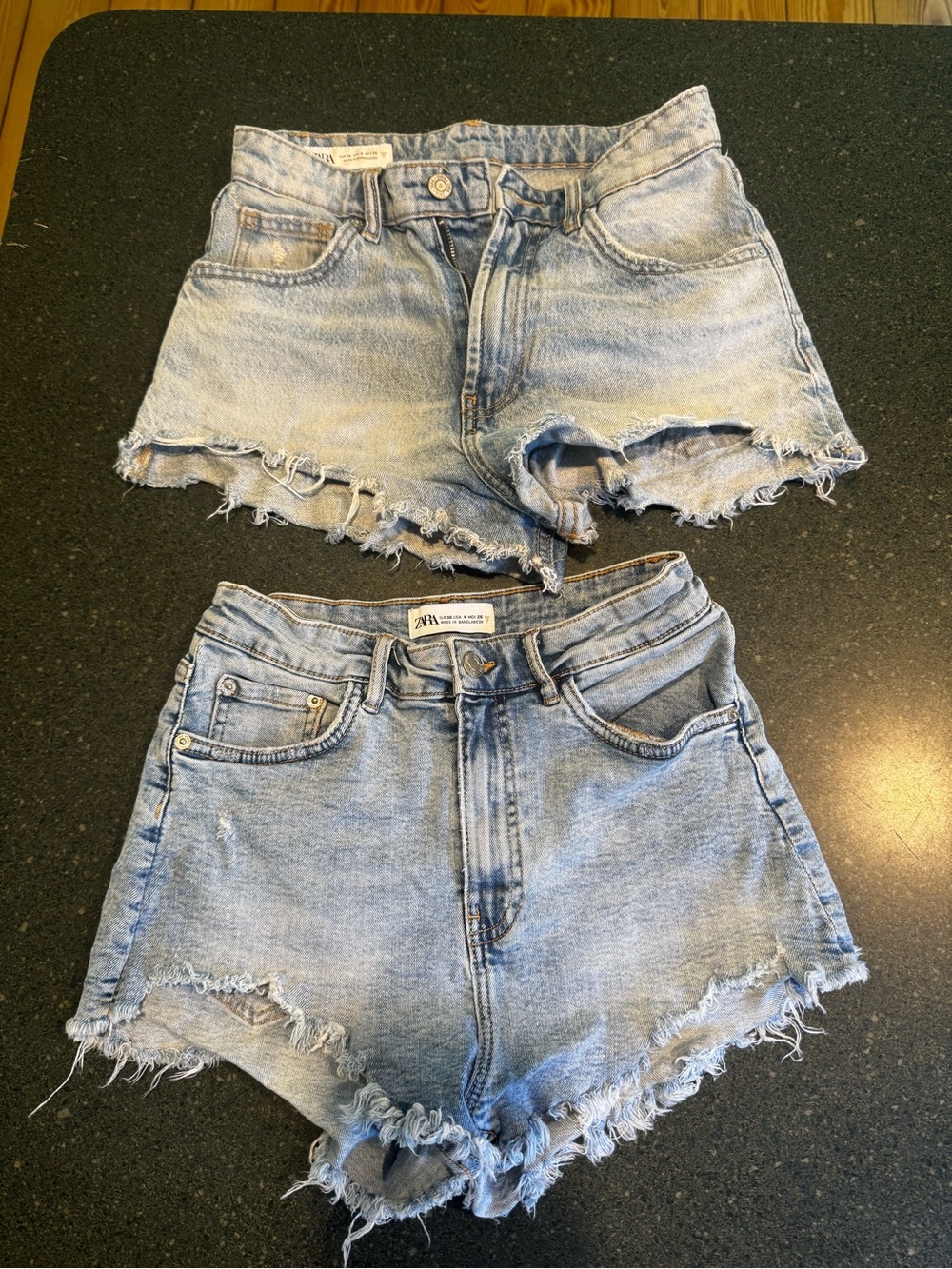 Zara Light Wash Frayed Denim Shorts Duo